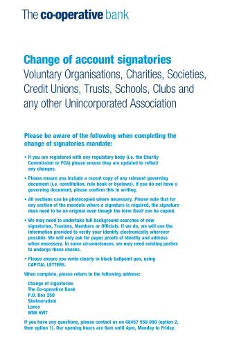 Change of account signatories - The Co-operative Bank