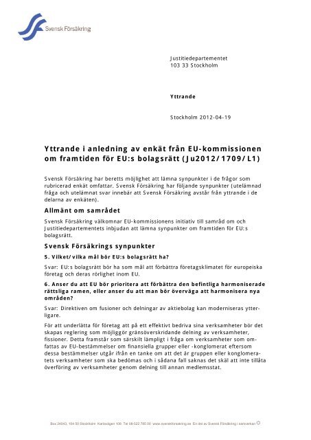 Yttrande i anledning av enkÃ¤t frÃ¥n EU-kommissionen om framtiden ...