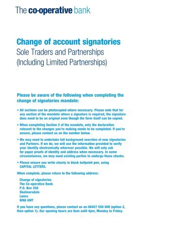 Change of account signatories Sole Traders and Partnerships ...