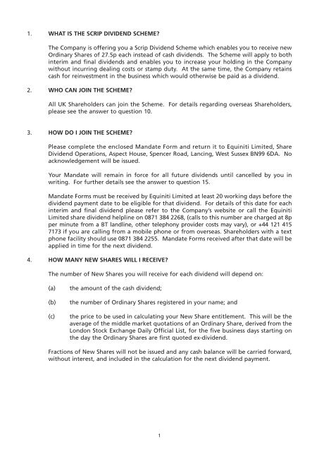 Scrip Dividend Scheme