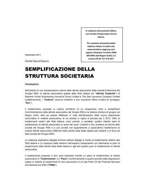 semplificazione della struttura societaria - Royal and Sun Alliance