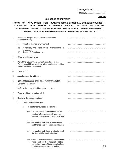Form of Application for claiming refund of Medical Expenses ...