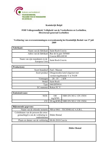 Conformiteitsverklaring - Saint-Roch