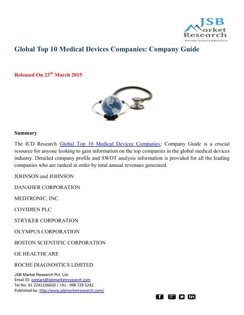 JSB Market Research: Global Top 10 Medical Devices Companies: Company Guide