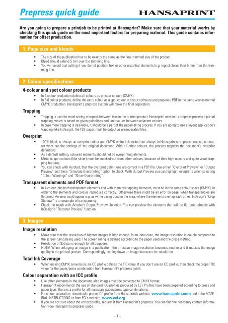 Prepress quick guide - Hansaprint