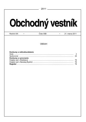 RoÄnÃ­k XIX â¢ ÄÃ­slo 55B â¢ 21. marca 2011 Konkurzy a ...