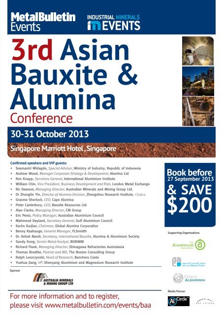 30-31 October 2013 3rd Asian Bauxite & Alumina Conference