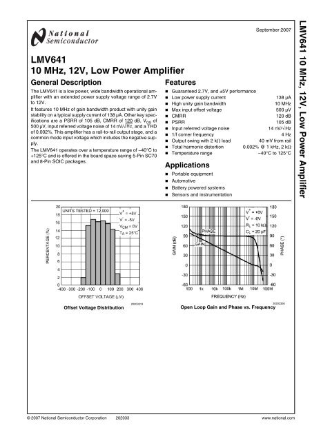 Notes LMV641 10 MHz, 12V, Low Power Amplifier
