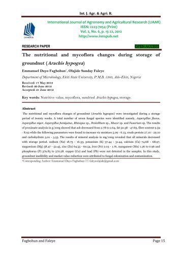 The nutritional and mycoflora changes during storage of groundnut (Arachis hypogea)