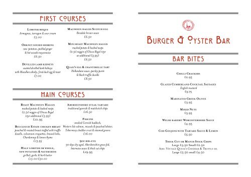 Oyster bar menu deals