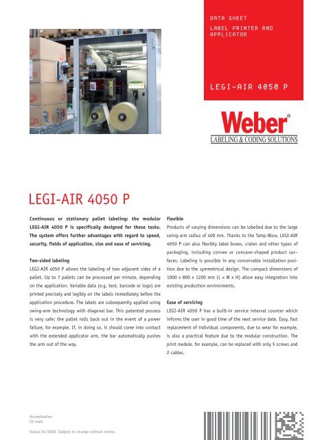 Weber 4050 Pallet System - Webermarking.ie