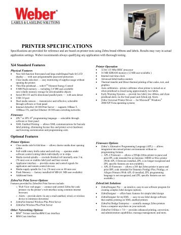 Zebra Xi4 Series - Weber Marking Systems