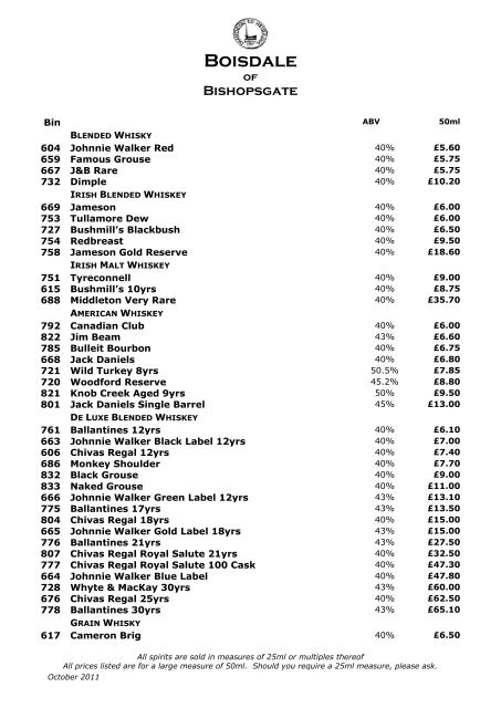 Whisky List Download PDF - Boisdale
