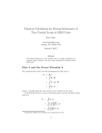 Classical Calculation for Mutual Inductance of Two ... - Kurt Nalty