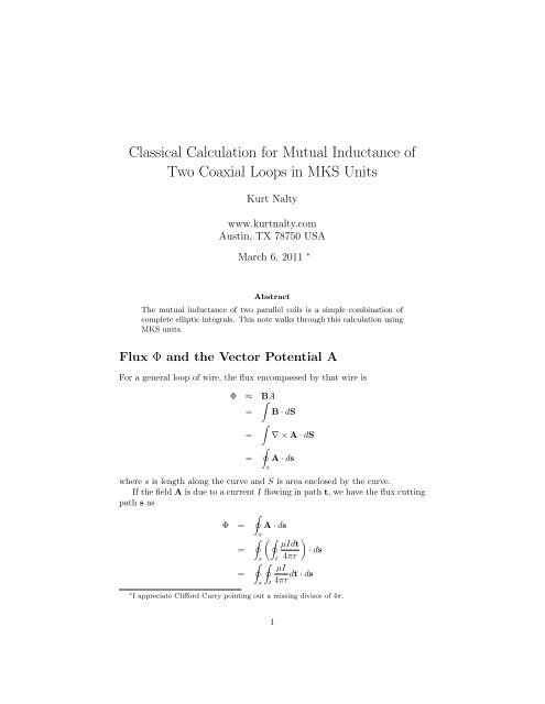 Classical Calculation for Mutual Inductance of Two ... - Kurt Nalty