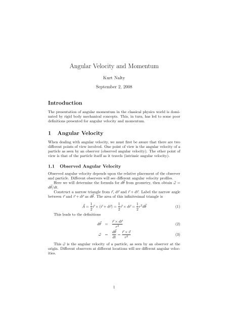 Angular Velocity and Momentum - Kurt Nalty