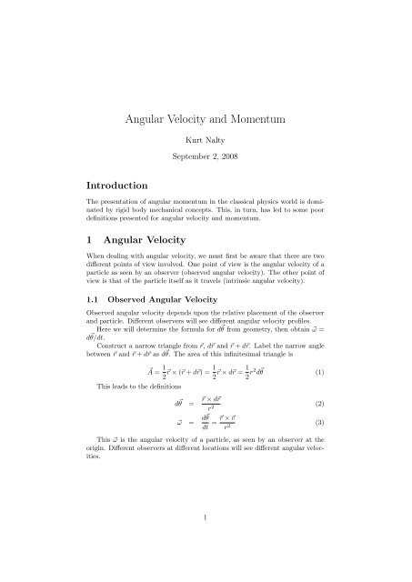 Angular Velocity and Momentum - Kurt Nalty