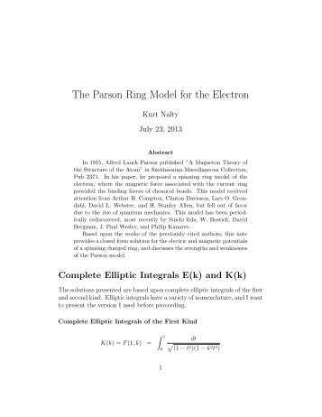 The Parson Ring Model for the Electron - Kurt Nalty