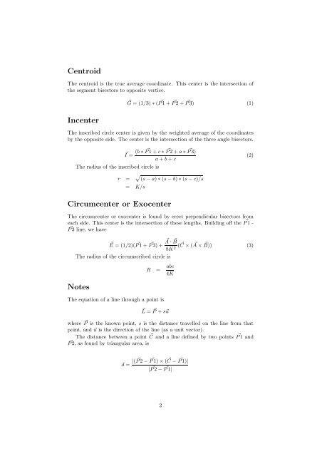 Centroid, Incenter and Circumcenter of a Triangle using ... - Kurt Nalty