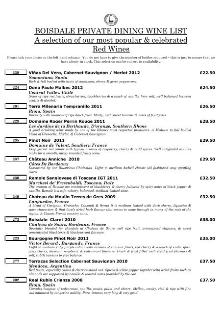 Private Dining Wine List Download PDF - Boisdale