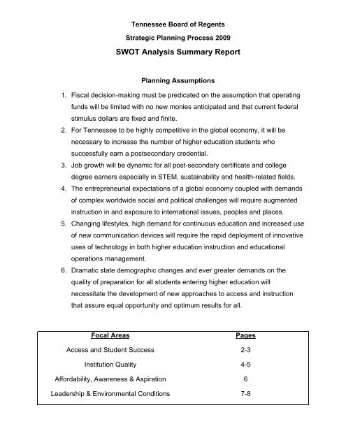 SWOT Analysis Summary Report - Strategic Planning - Tennessee ...