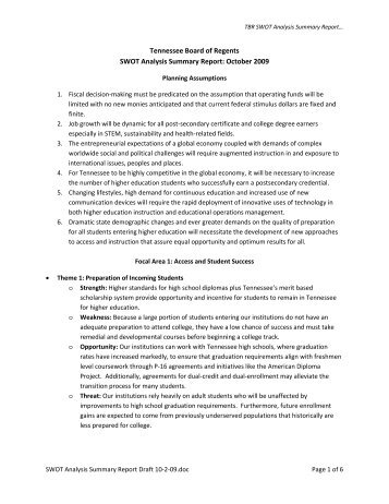 SWOT Analysis Summary Report - Tennessee Board of Regents