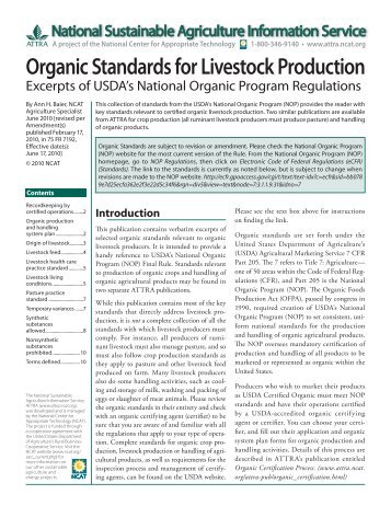 Organic Standards for Livestock Production: Excerpts of ... - Vegetarian