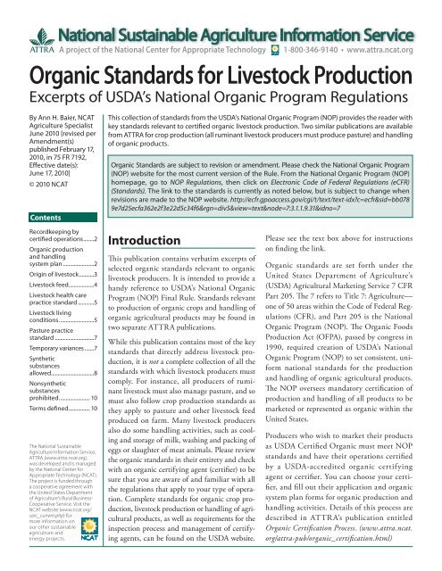 Organic Standards for Livestock Production: Excerpts of ... - Vegetarian