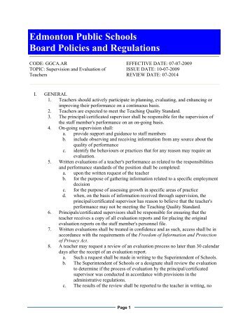 Edmonton Public Schools Board Policies and Regulations - GGCA.AR