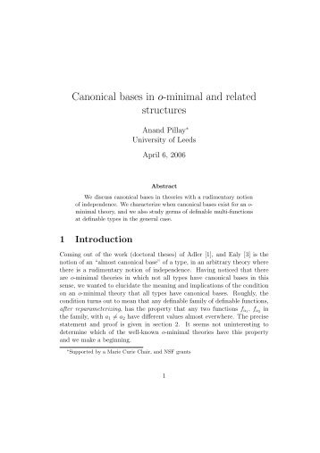 Canonical bases in o-minimal and related structures - CiteSeerX