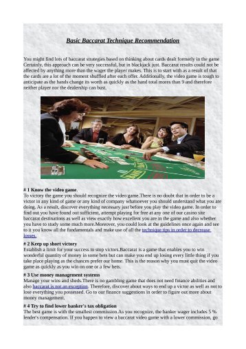 Basic Baccarat Technique Recommendation