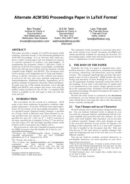Alternate ACM SIG Proceedings Paper in LaTeX Format - PAM 2009
