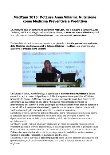 Medcam 2015: Anna Villarini, Scienza e Mercato Alimentare