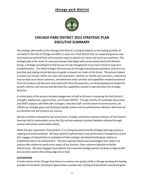 Strategic Plan Executive Summary - Chicago Park District