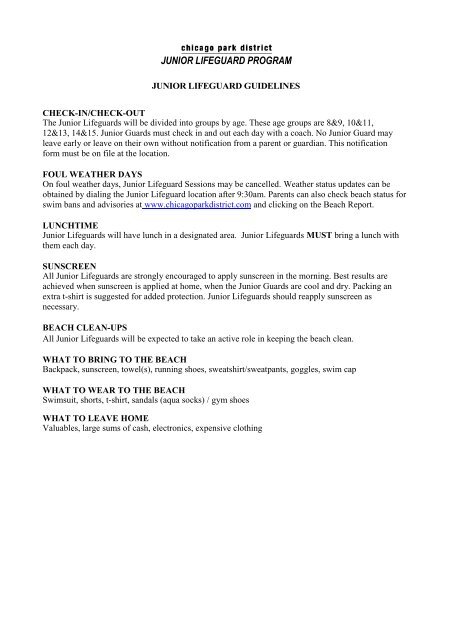 2013 Junior Lifeguard Program Packet - Chicago Park District