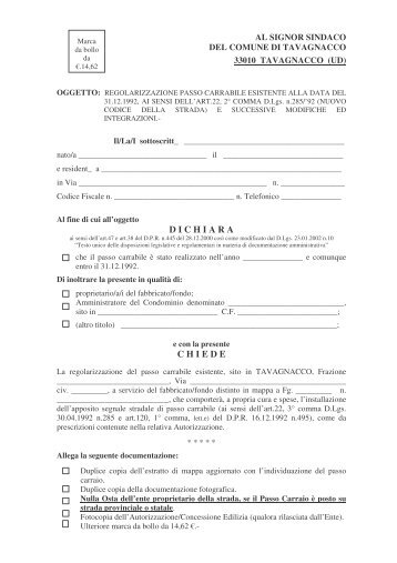 Regolarizzazione passo carrabile esistente - Comune di Tavagnacco