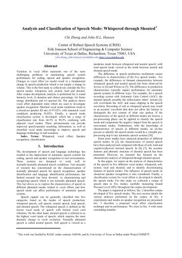 Analysis and Classification of Speech Mode: Whispered through ...