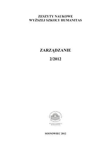 ZarzÄdzanie, Zeszyt 2/2012 - WyÅ¼sza SzkoÅa Humanitas