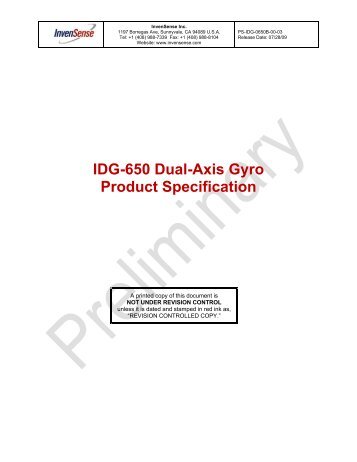 IDG-650 Dual-Axis Gyro Product Specification - InvenSense