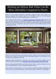 Renting out Deluxe Bali Villas Can Be More affordable Compared to Hotels