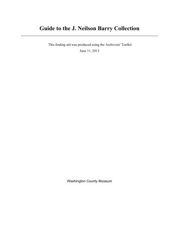 Guide to the J. Neilson Barry Collection - Washington County Museum