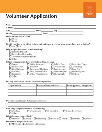 Volunteer Application Form - Washington County Museum