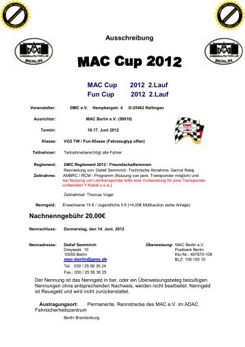 Ausschreibung MAC Cup 2012 2.Lauf Fun Cup ... - MAC Berlin eV