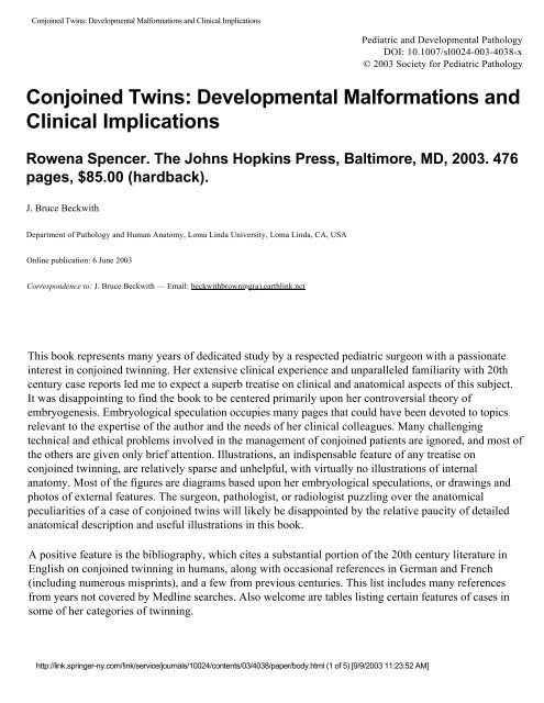 Conjoined Twins: Developmental Malformations and ... - SonoWorld