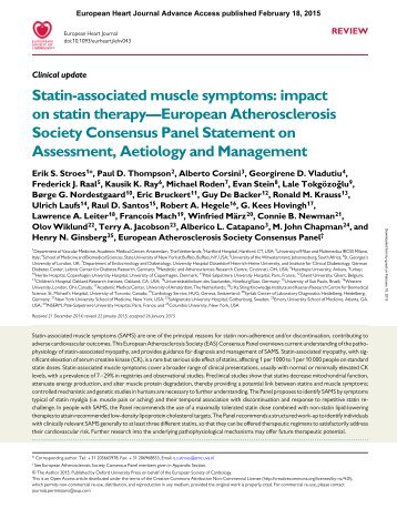 Statin-associated muscle symptoms, European Heart Journal, Feb 18, 2015