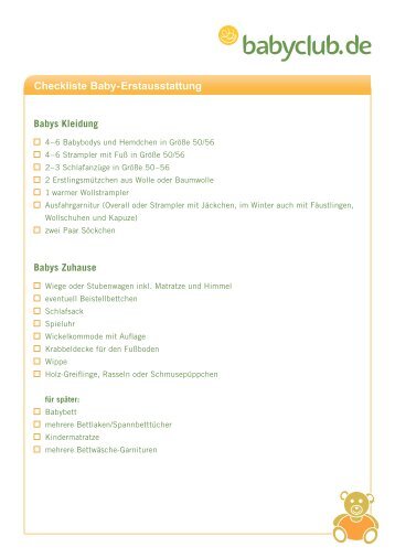 Checkliste Baby-Erstausstattung - pdf - Babyclub.de