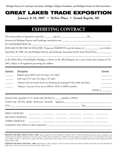 GREAT LAKES TRADE EXPOSITION EXHIBITING CONTRACT