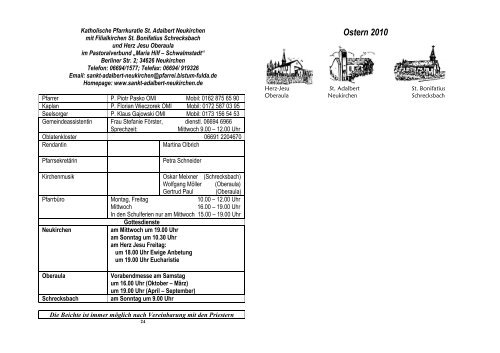 Osterpfarrbrief 2010 _Neukirchen_ - St. Adalbert, Neukirchen