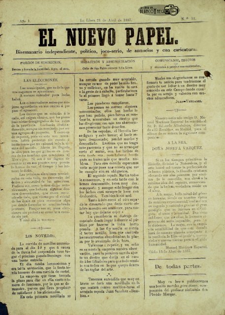 El Nuevo Papel del 21 de Abril de 1887