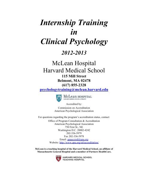 Internship Training in Clinical Psychology - McLean Hospital ...